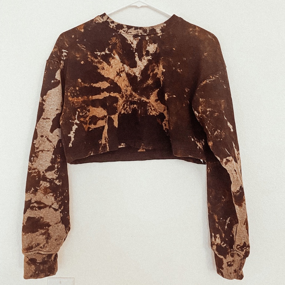 Crop Bleach Tie Dye Sweatshirt black